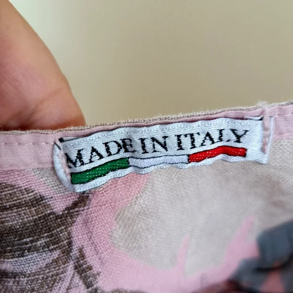 NWT PURO LINO 100% Linen Dress Made in Italy Floral Print Cap Sleeve Pockets M - Picture 7 of 17